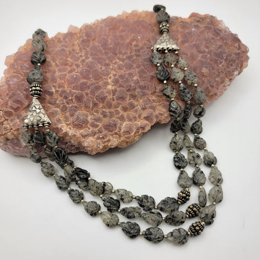 Carved Black Rutilated Quartz Necklace