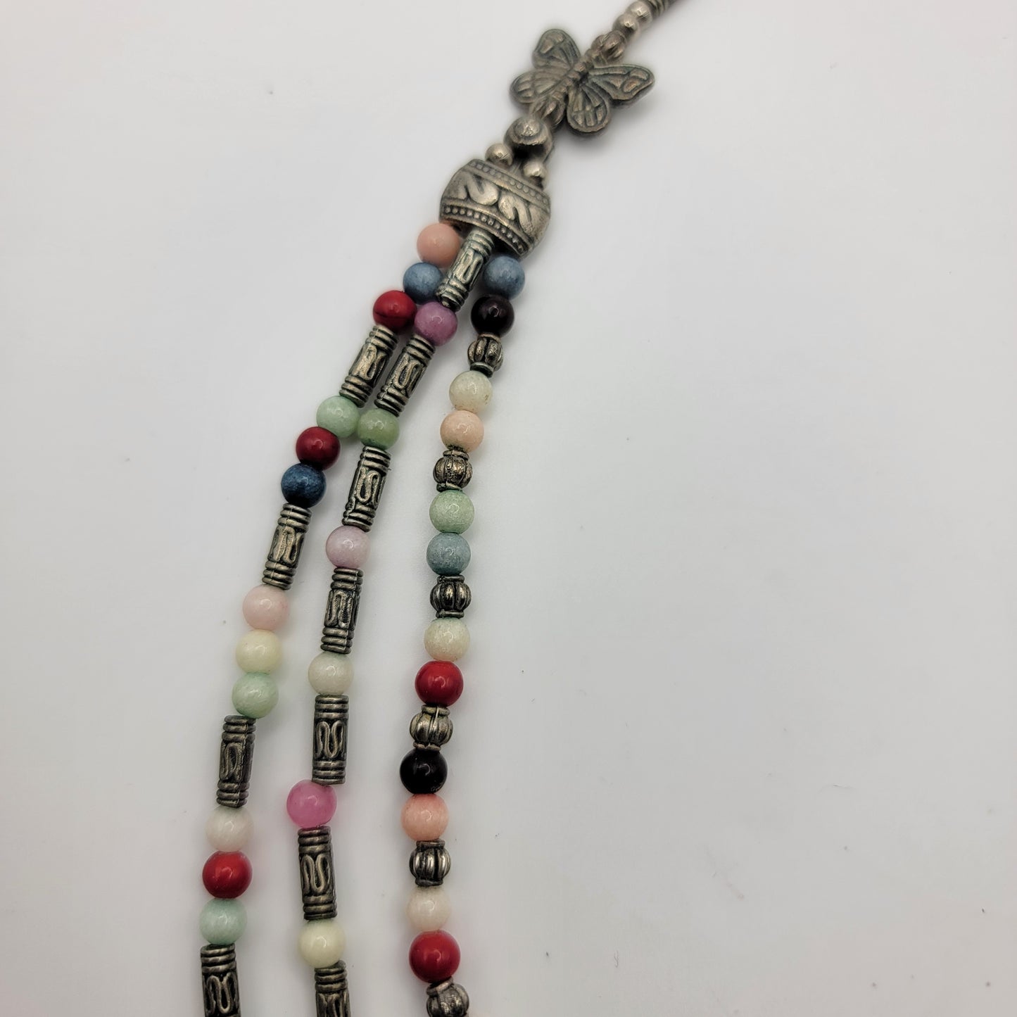 Artisan Beaded Gemstone Necklace with Butterflies