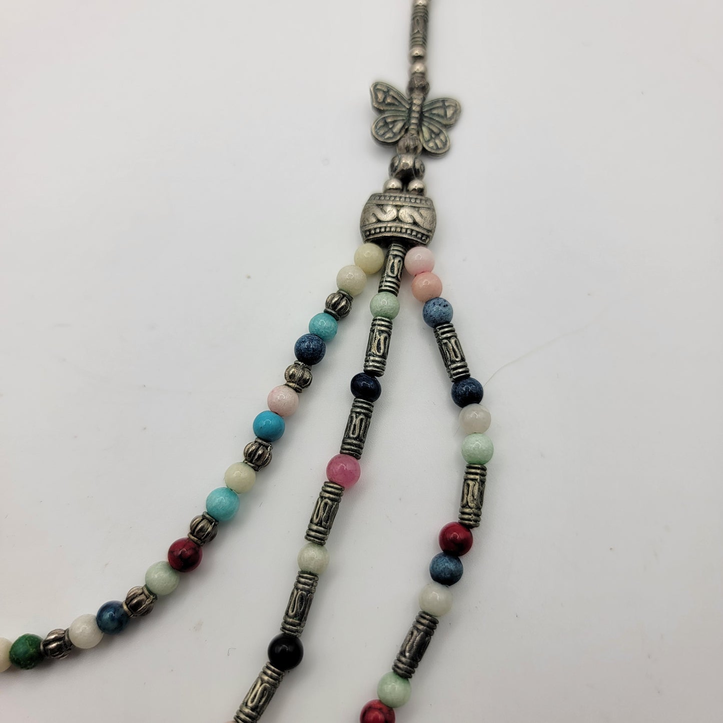 Artisan Beaded Gemstone Necklace with Butterflies