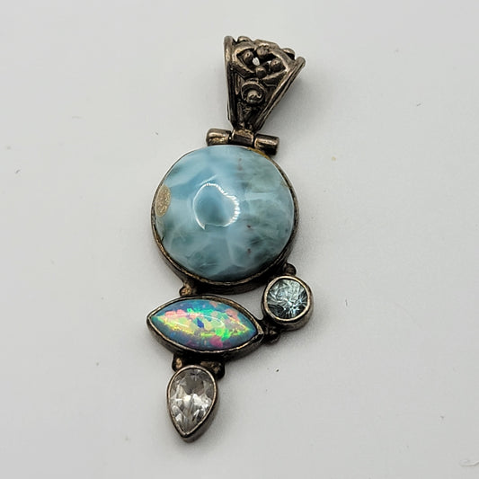 Larimar Opal 925 Sterling Silver Pendant