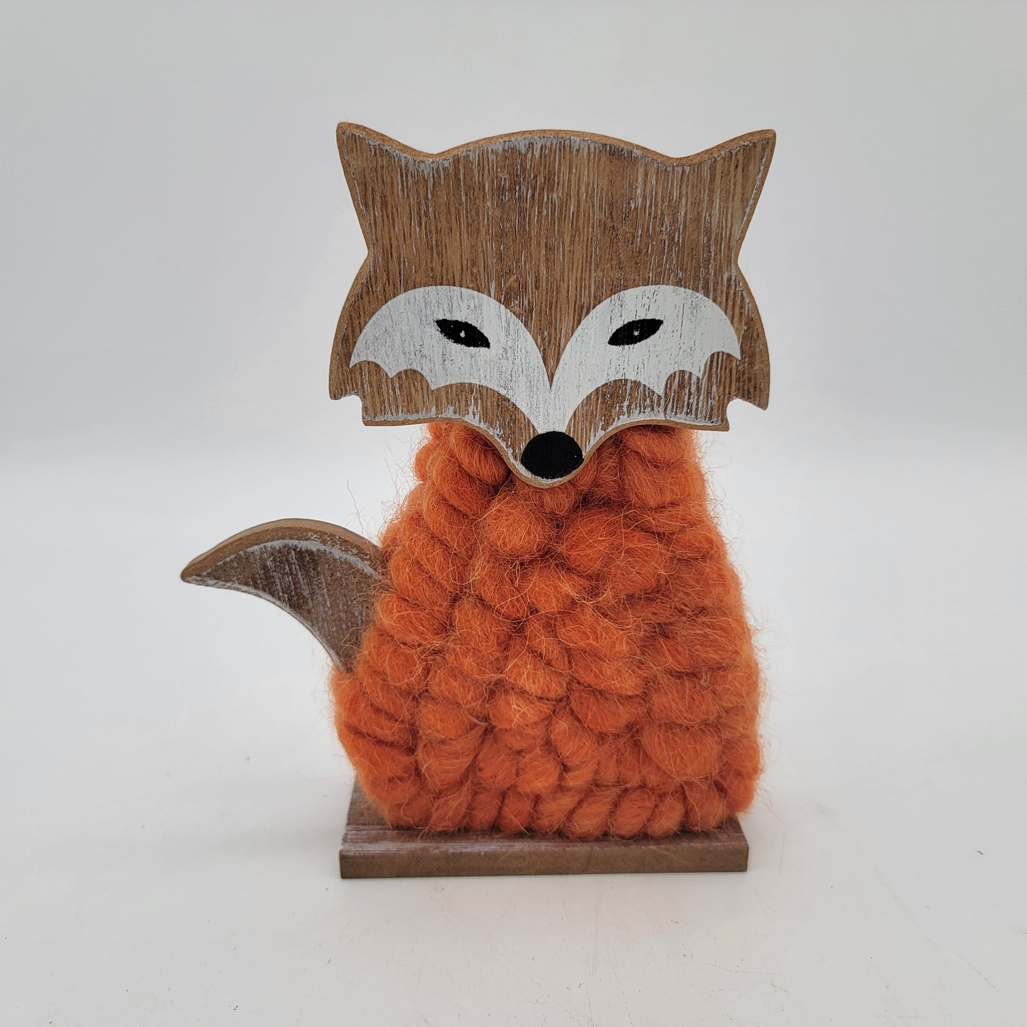 Pair of Wooden Fox with Wool Tabletop Decor