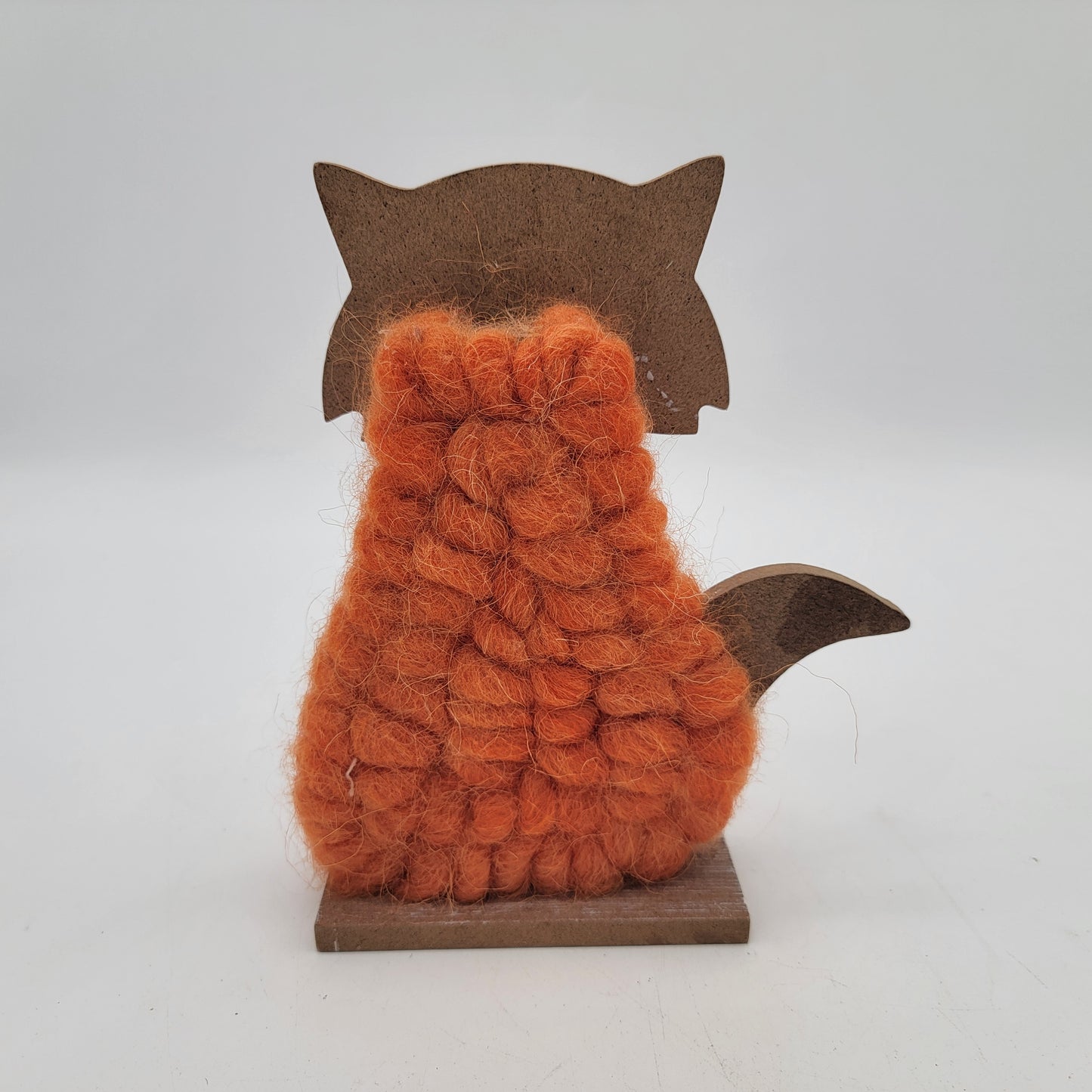 Pair of Wooden Fox with Wool Tabletop Decor