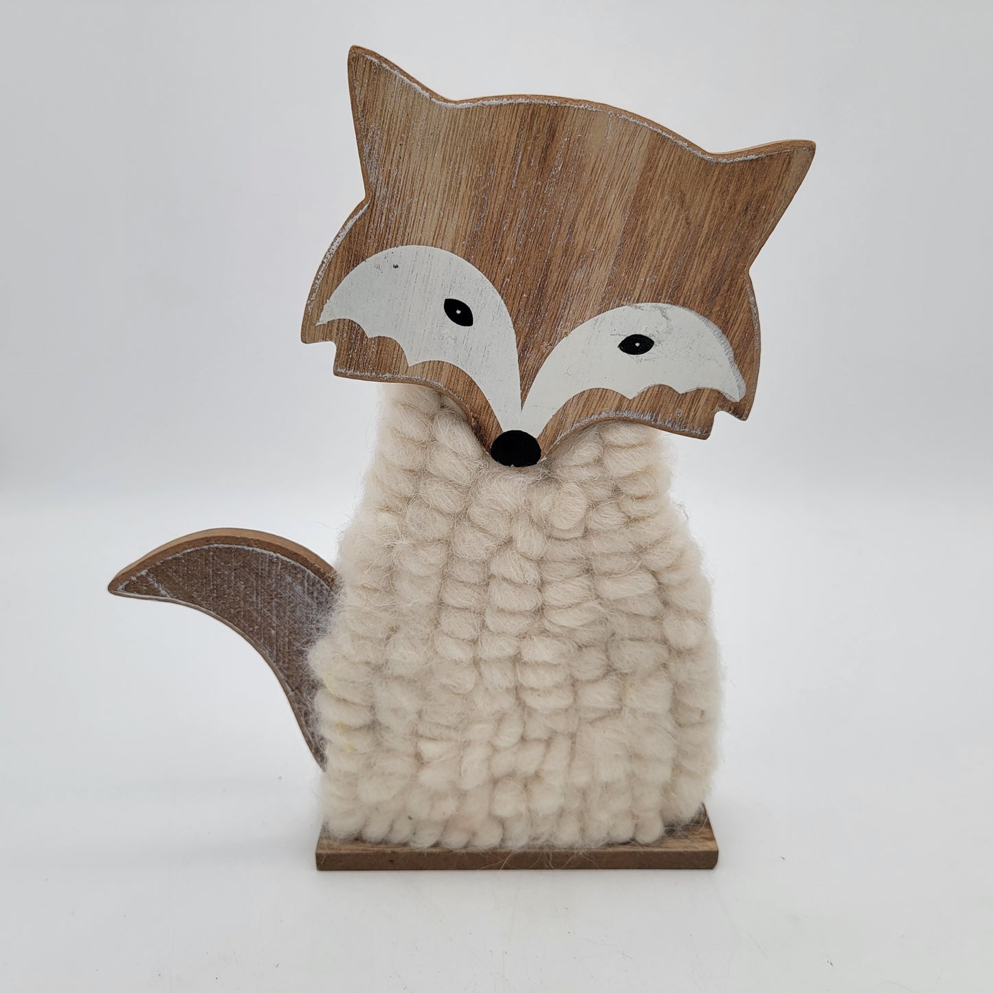 Pair of Wooden Fox with Wool Tabletop Decor