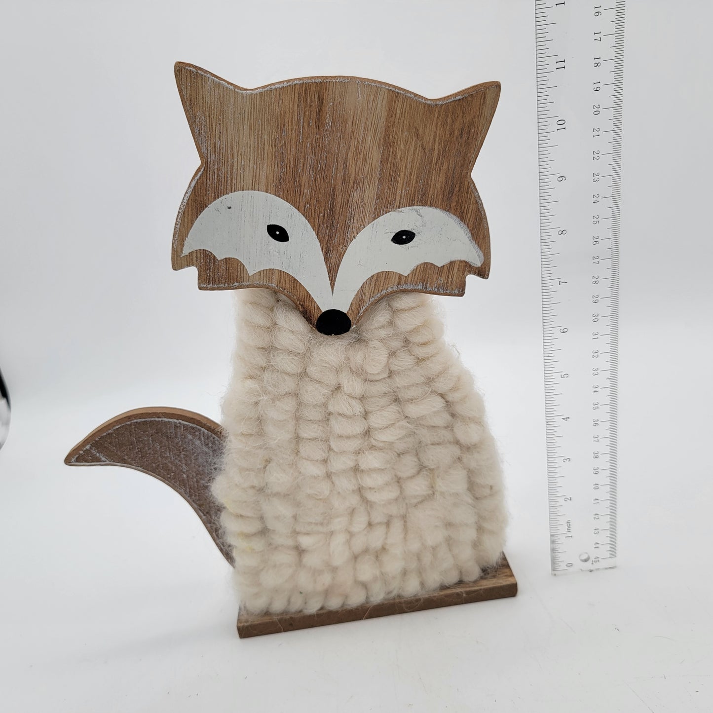 Pair of Wooden Fox with Wool Tabletop Decor