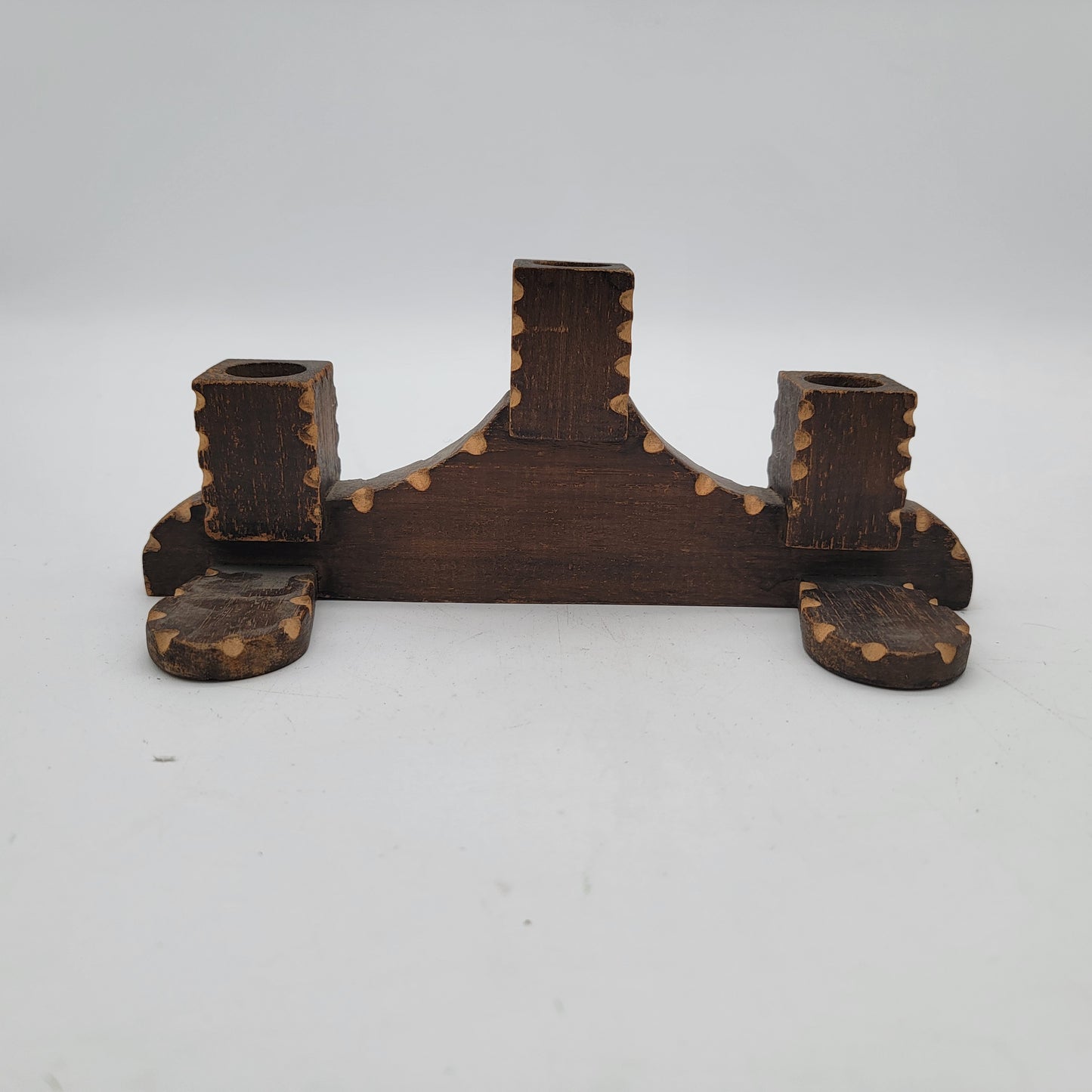 Mid Century Swedish Wood Candle Holder Candelabra