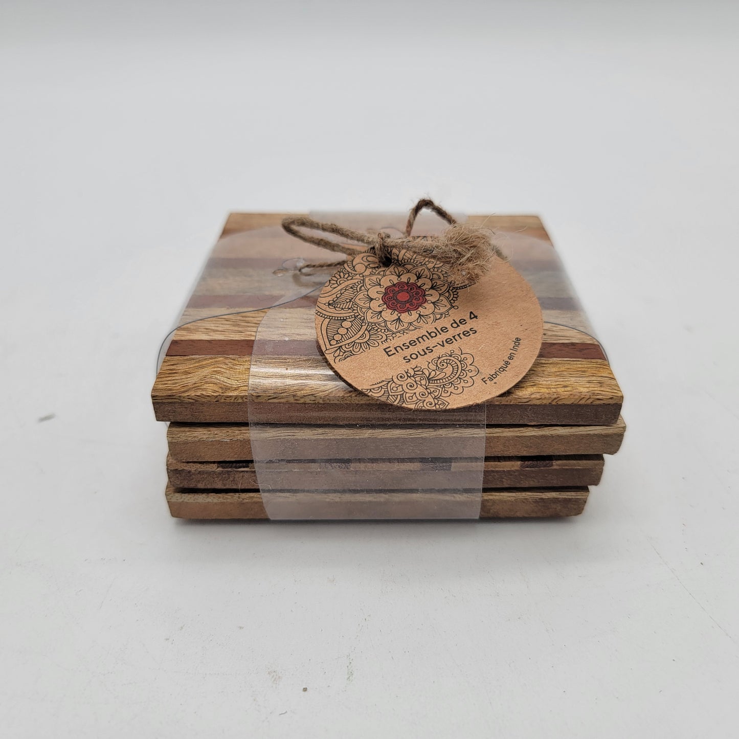 Set of 4 Sparkling Hues Wood Inlaid Coasters