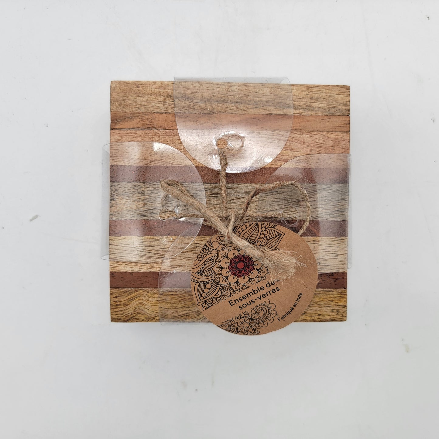 Set of 4 Sparkling Hues Wood Inlaid Coasters