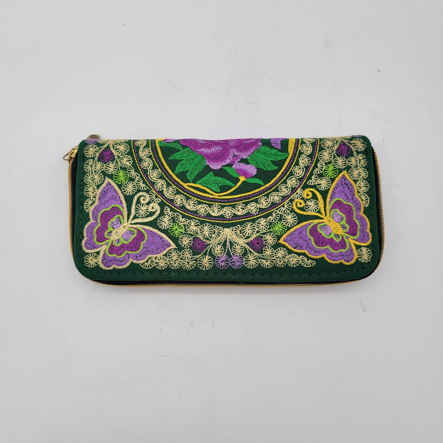 Embroidered Wallet Purple Butterflies