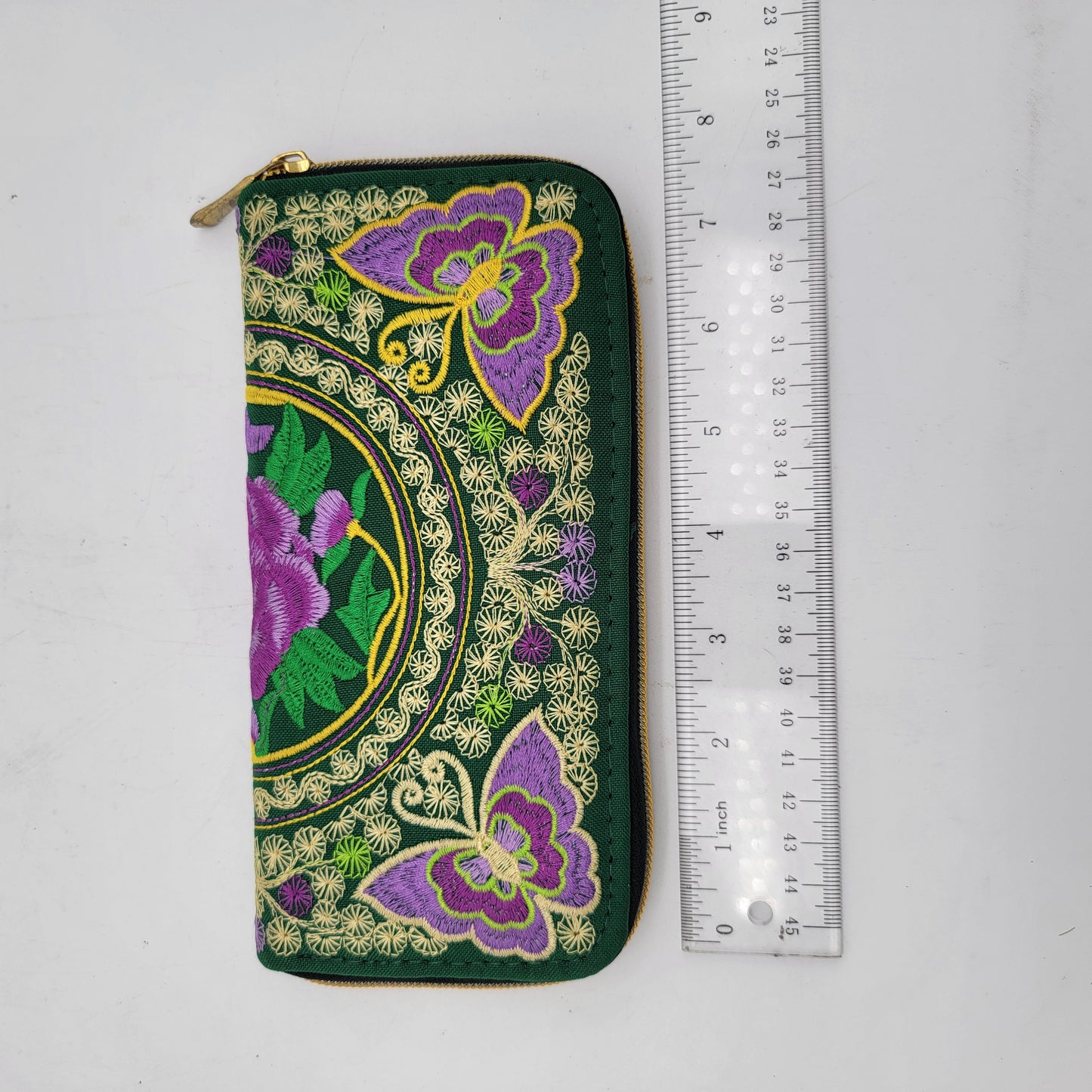 Embroidered Wallet Purple Butterflies