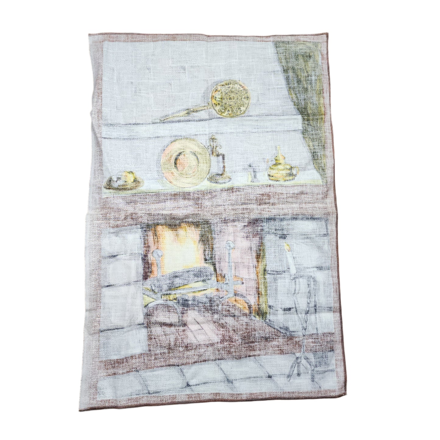 Vintage Fireplace Scene Tea Towel