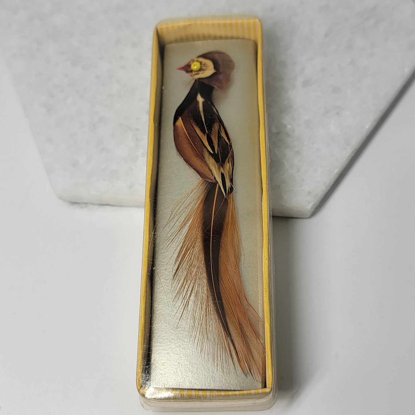 Vintage Real Feather Bird Pin Long Tail