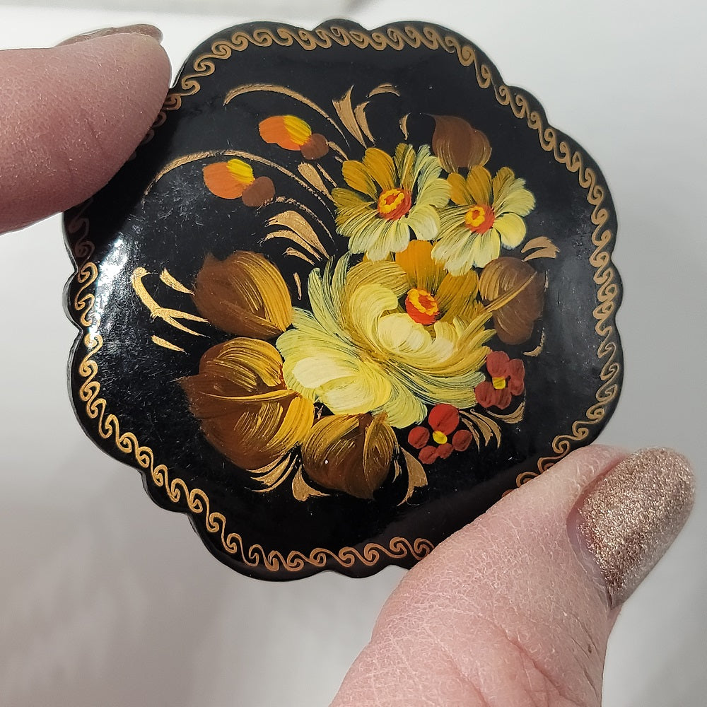 Russian Lacquer Pin Brooch Artist Signed