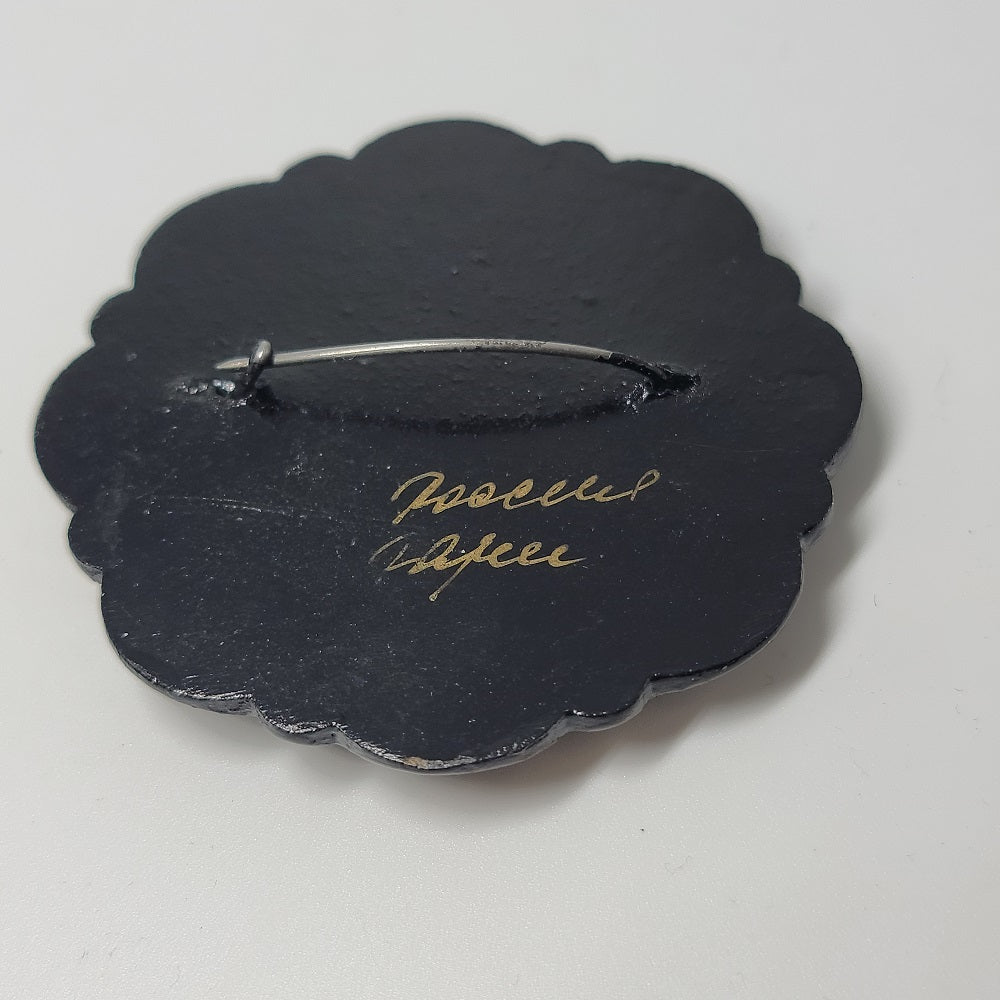 Russian Lacquer Pin Brooch Artist Signed