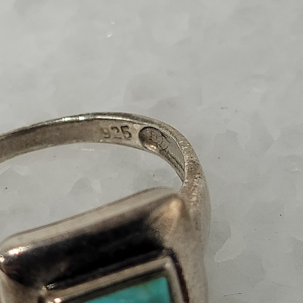 925 Silver Modernist Turqoise Ring Signed SE