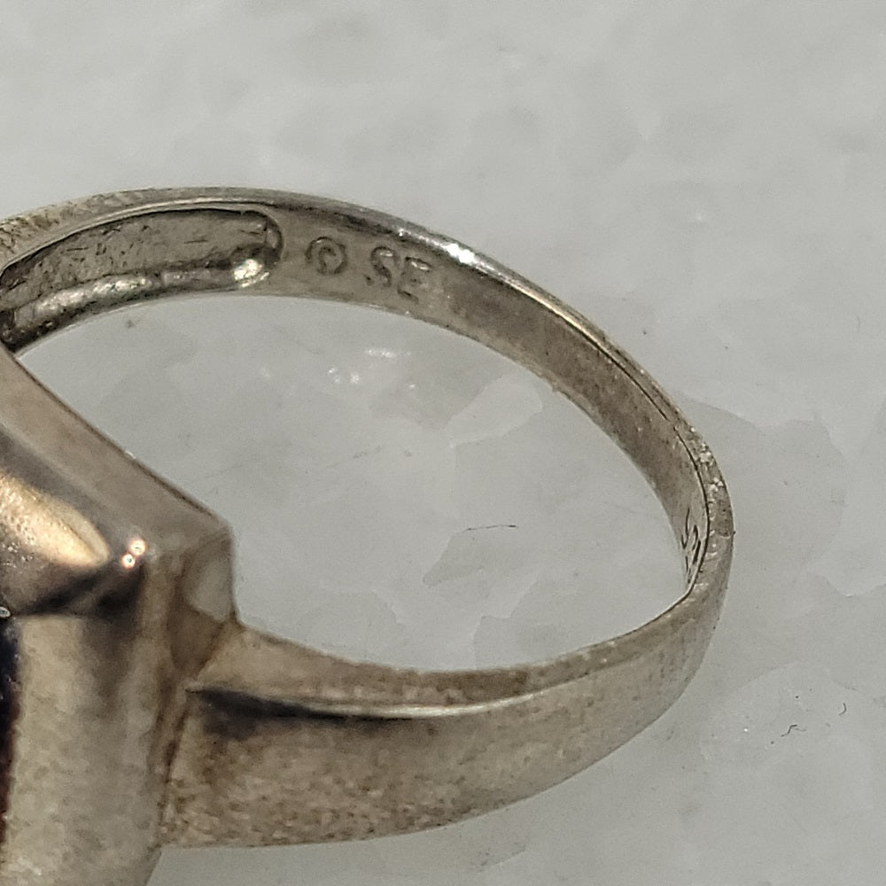 925 Silver Modernist Turqoise Ring Signed SE