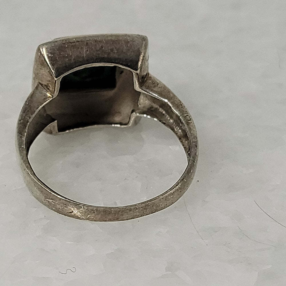 925 Silver Modernist Turqoise Ring Signed SE