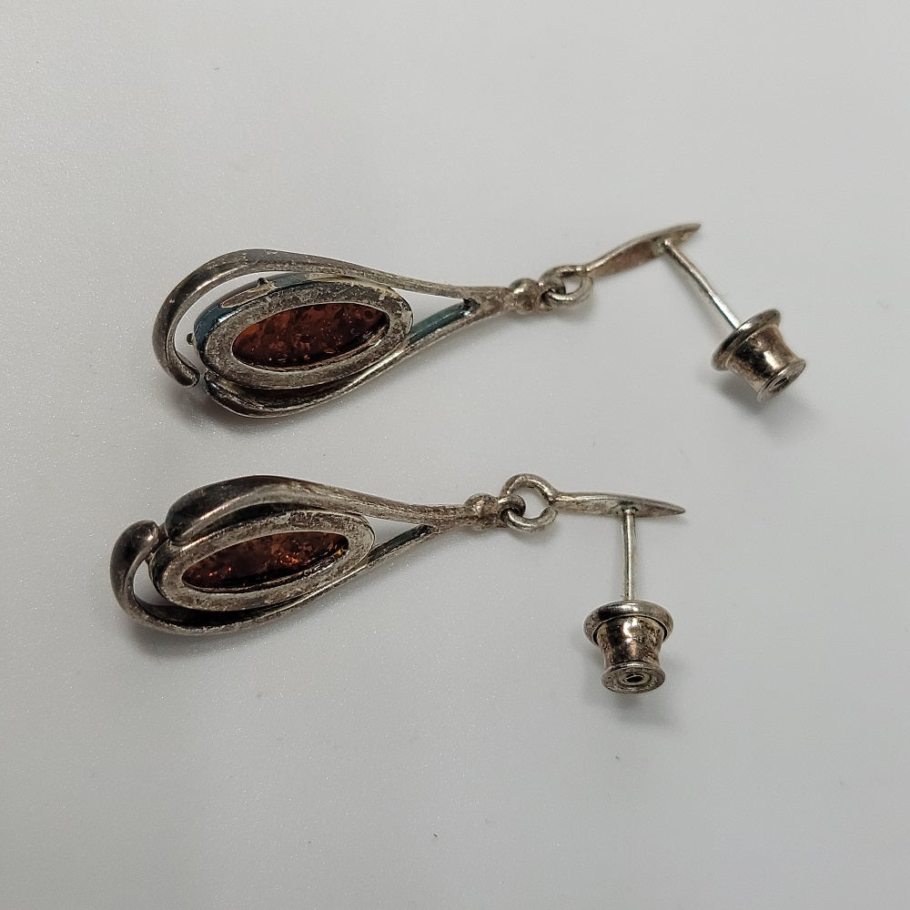 Silver Amber Drop Earrings