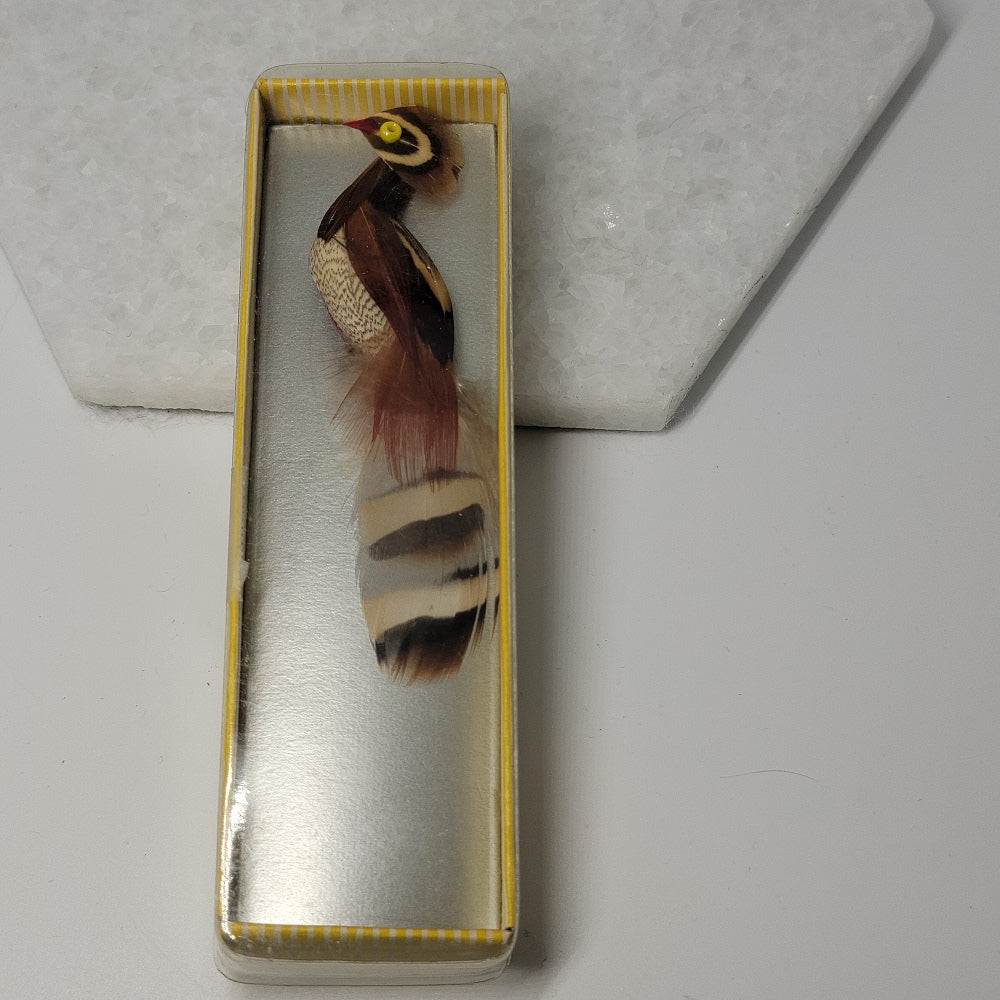 Vintage Real Feather Bird Pin Brown Striping on Chest