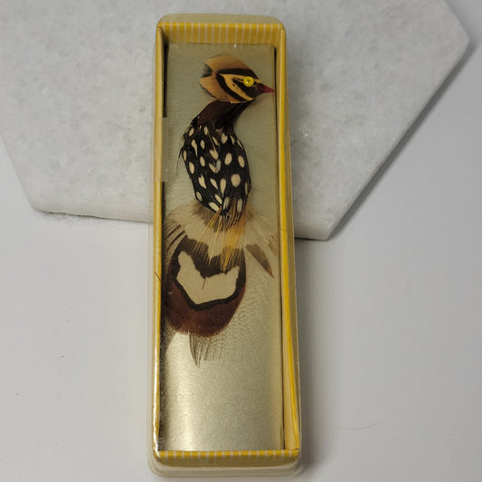 Vintage Real Feather Bird Pin Large Spots on Body Looking Back