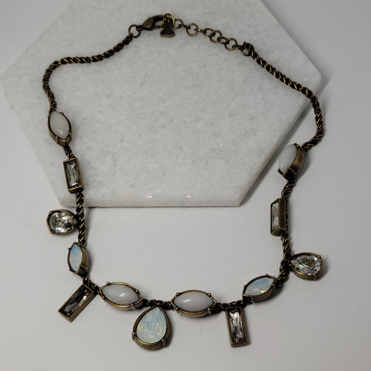 Silpada KR Collection Antiqued Brass Quartz & Swarovski Crystal Necklace