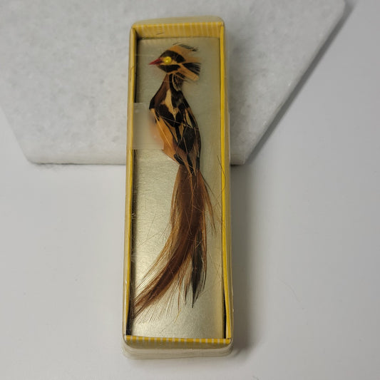 Vintage Real Feather Bird Pin Long Tail