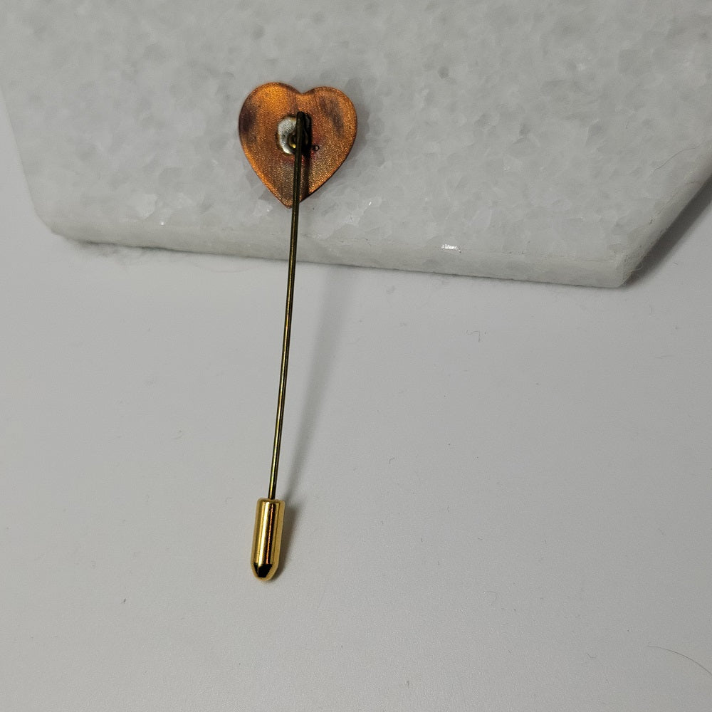 Enameled Copper Heart Stick Pin