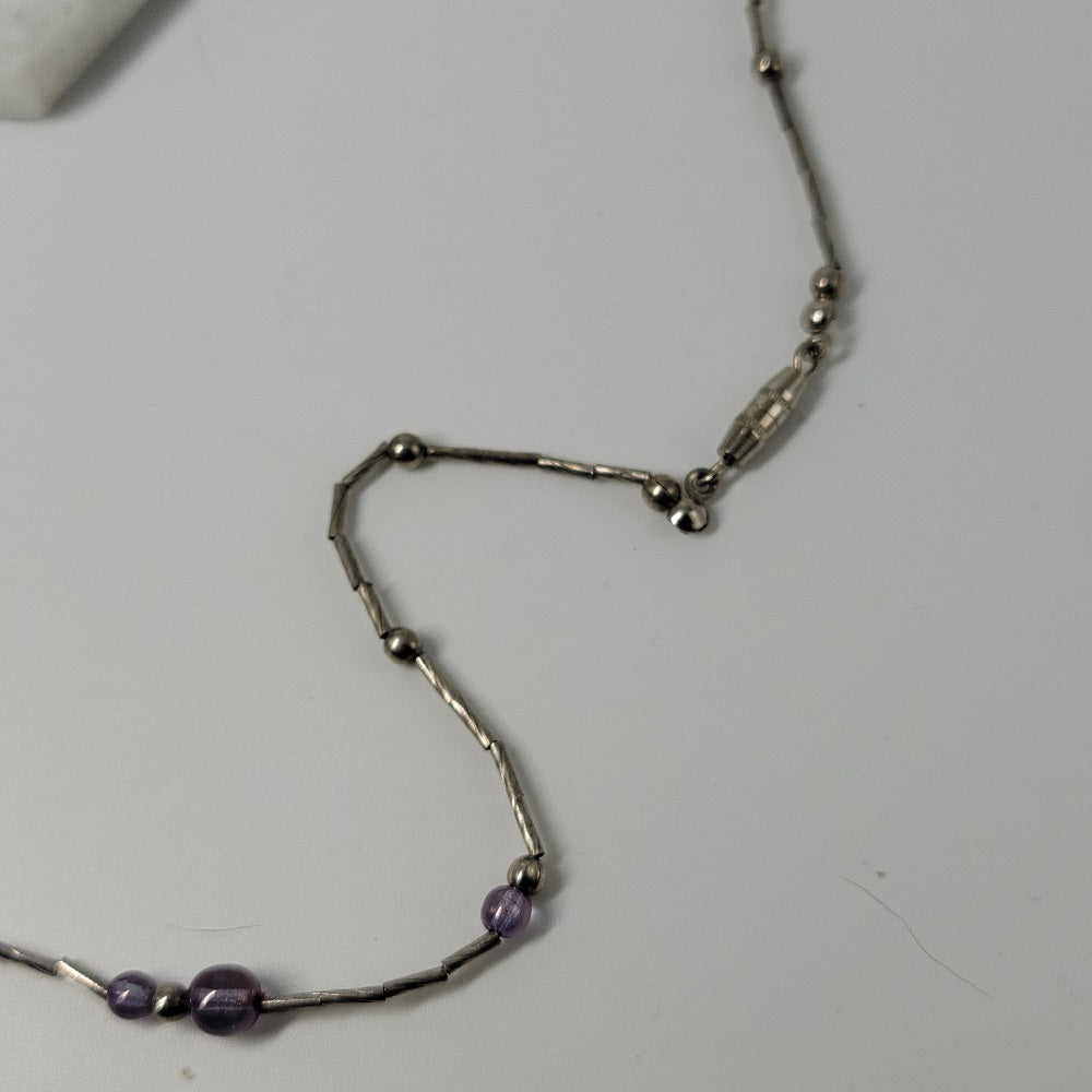 Purple Beaded Necklace Earrings