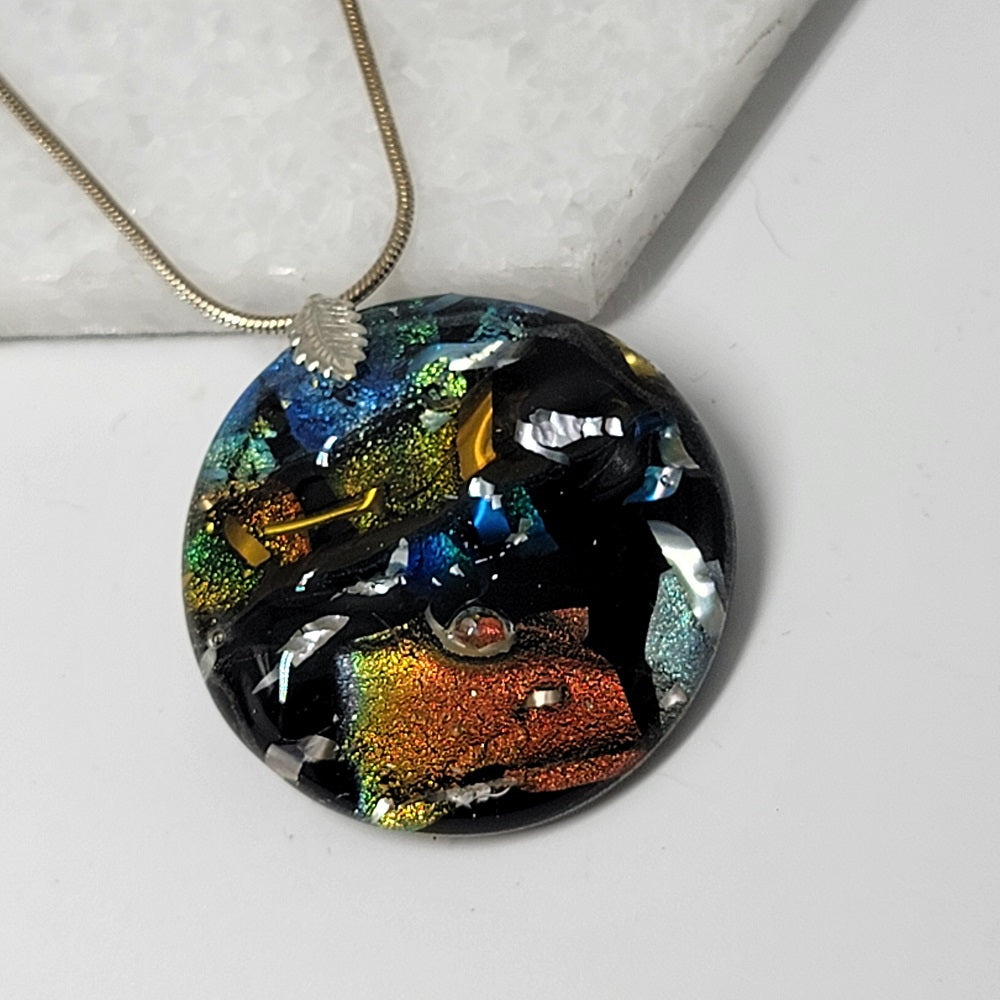 Fused Dichroic Glass Round Pendant