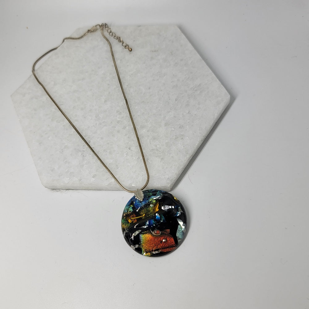 Fused Dichroic Glass Round Pendant