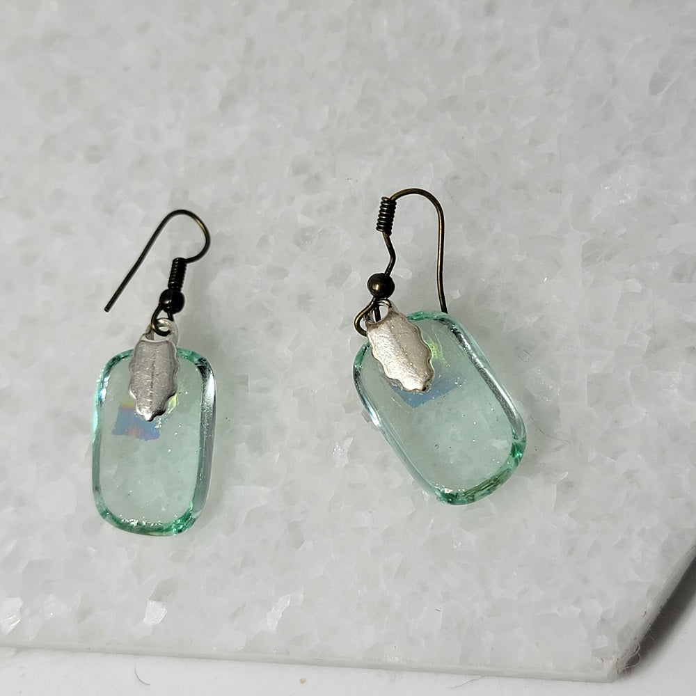 Green Dichroic Glass Earrings