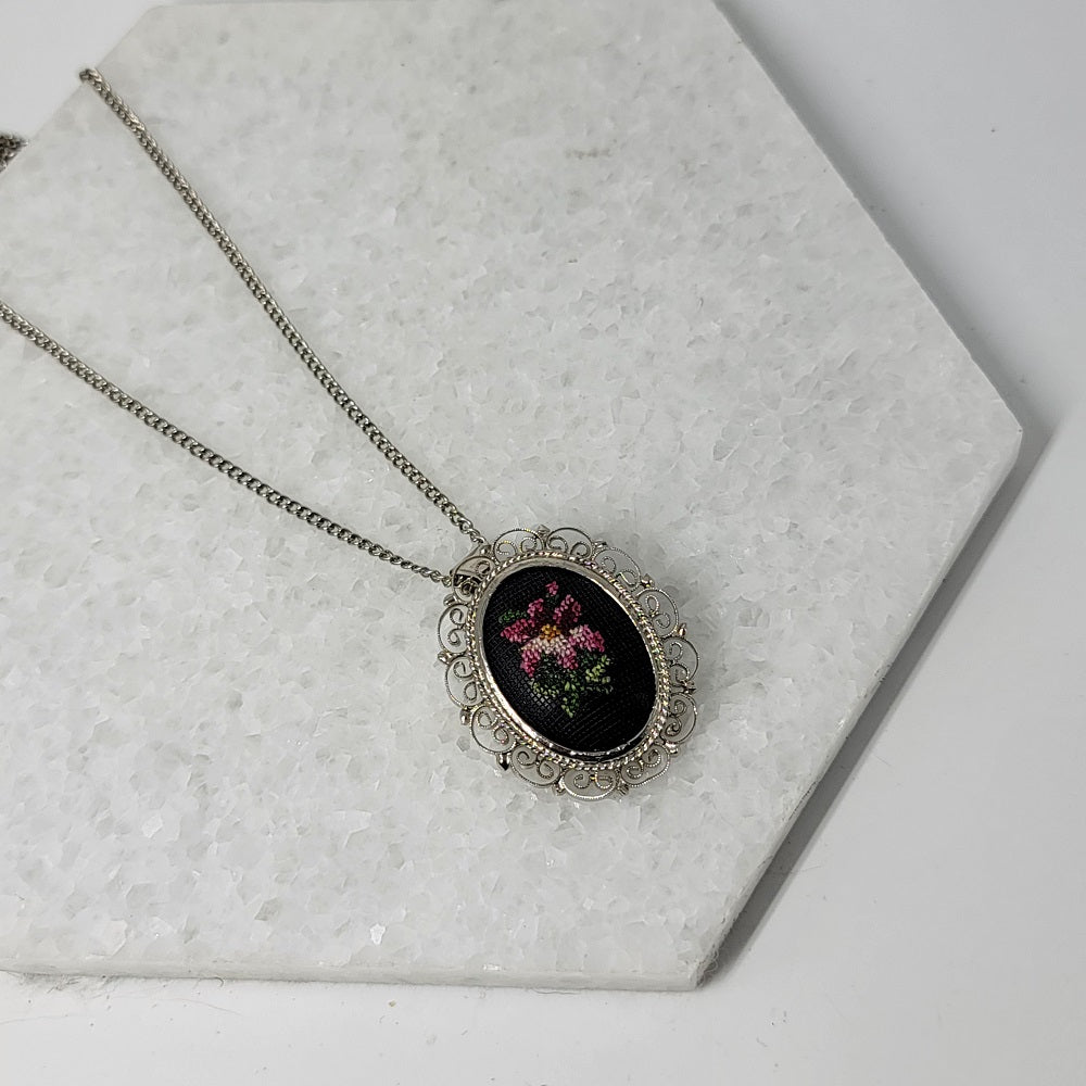 Needlepoint Pin Pendant Necklace