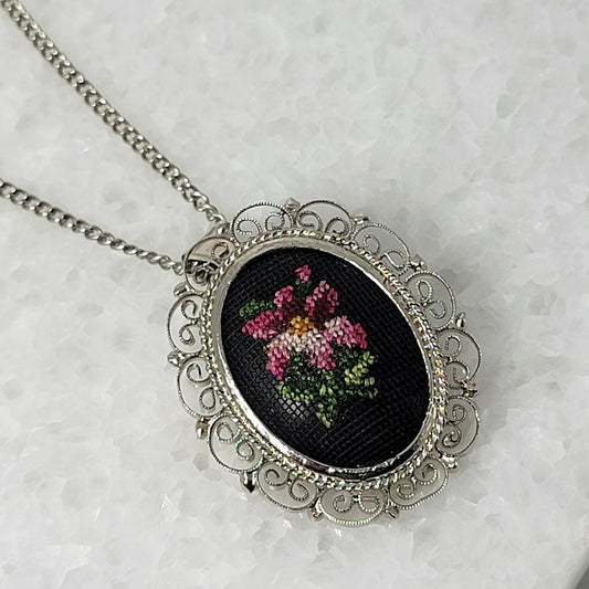 Needlepoint Pin Pendant Necklace