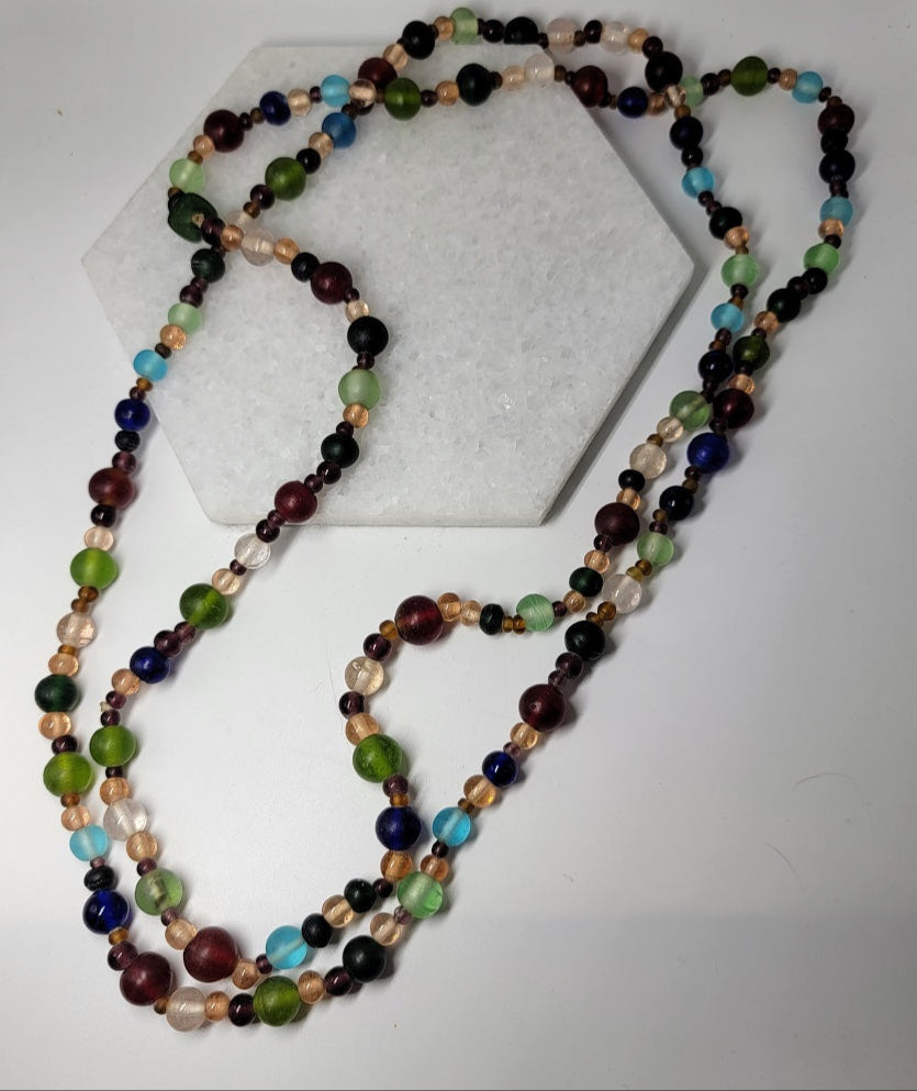 Long Frosted Glass Multicolor Beaded Necklace