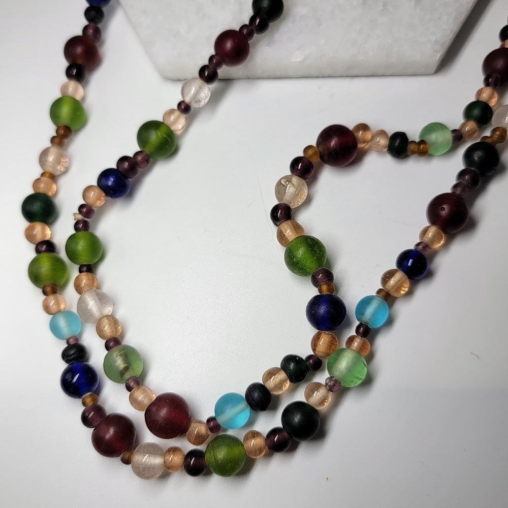 Long Frosted Glass Multicolor Beaded Necklace