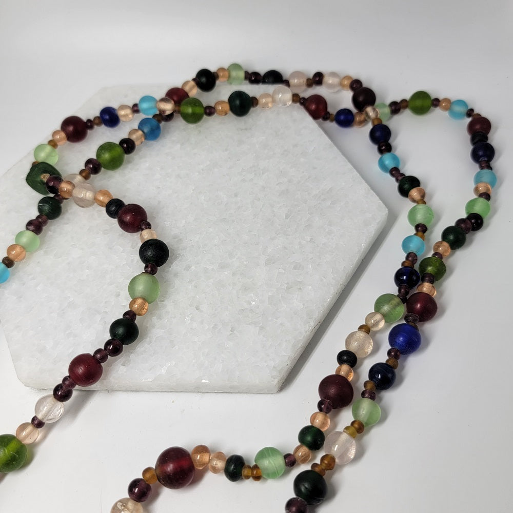 Long Frosted Glass Multicolor Beaded Necklace