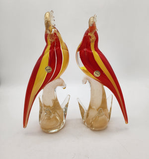 Pair of Murano Glass Cockatoo Birds