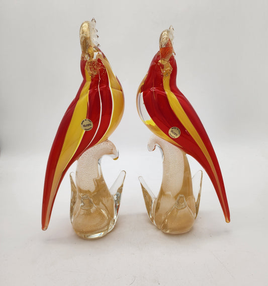 Pair of Murano Glass Cockatoo Birds