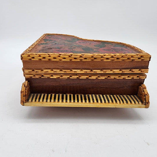 Vintage Hand Painted Wooden Grand Piano Jewelry Box