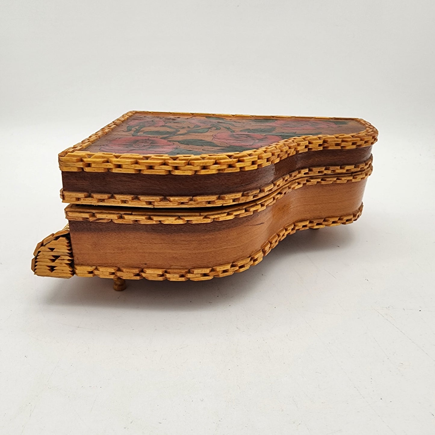 Vintage Hand Painted Wooden Grand Piano Jewelry Box