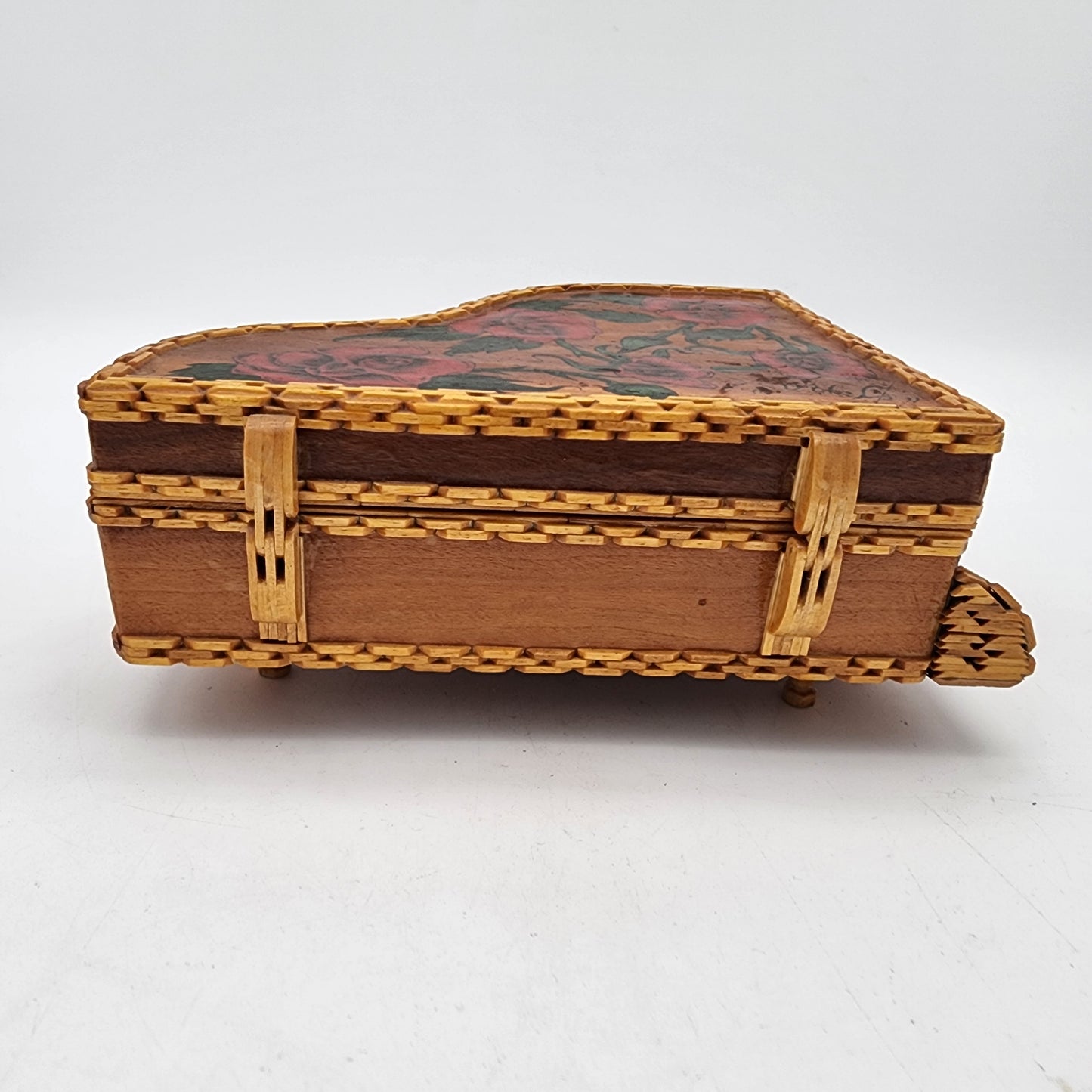 Vintage Hand Painted Wooden Grand Piano Jewelry Box