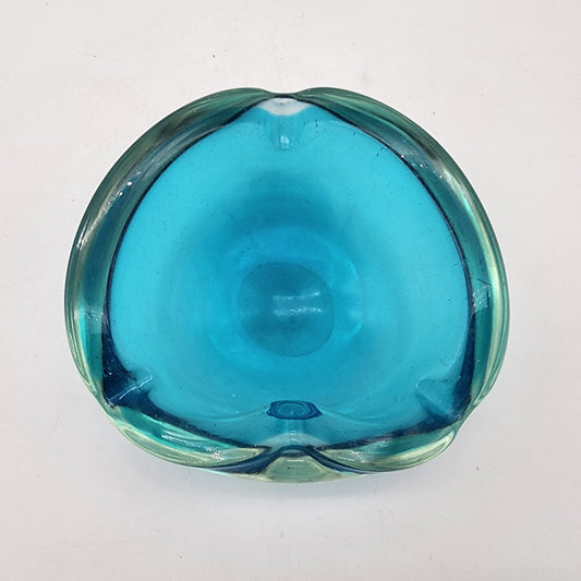 Mid Century Murano Sommerso Blue Glass Ashtray