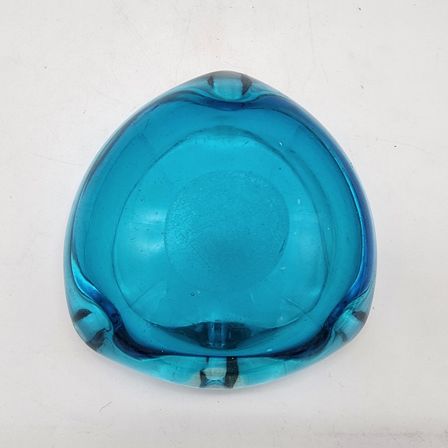 Mid Century Murano Sommerso Blue Glass Ashtray