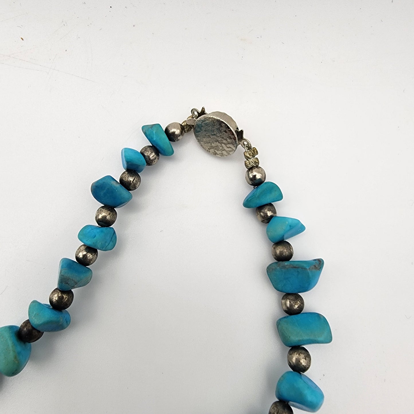 Turquoise Beaded Silver Necklace Teardrop Pendant