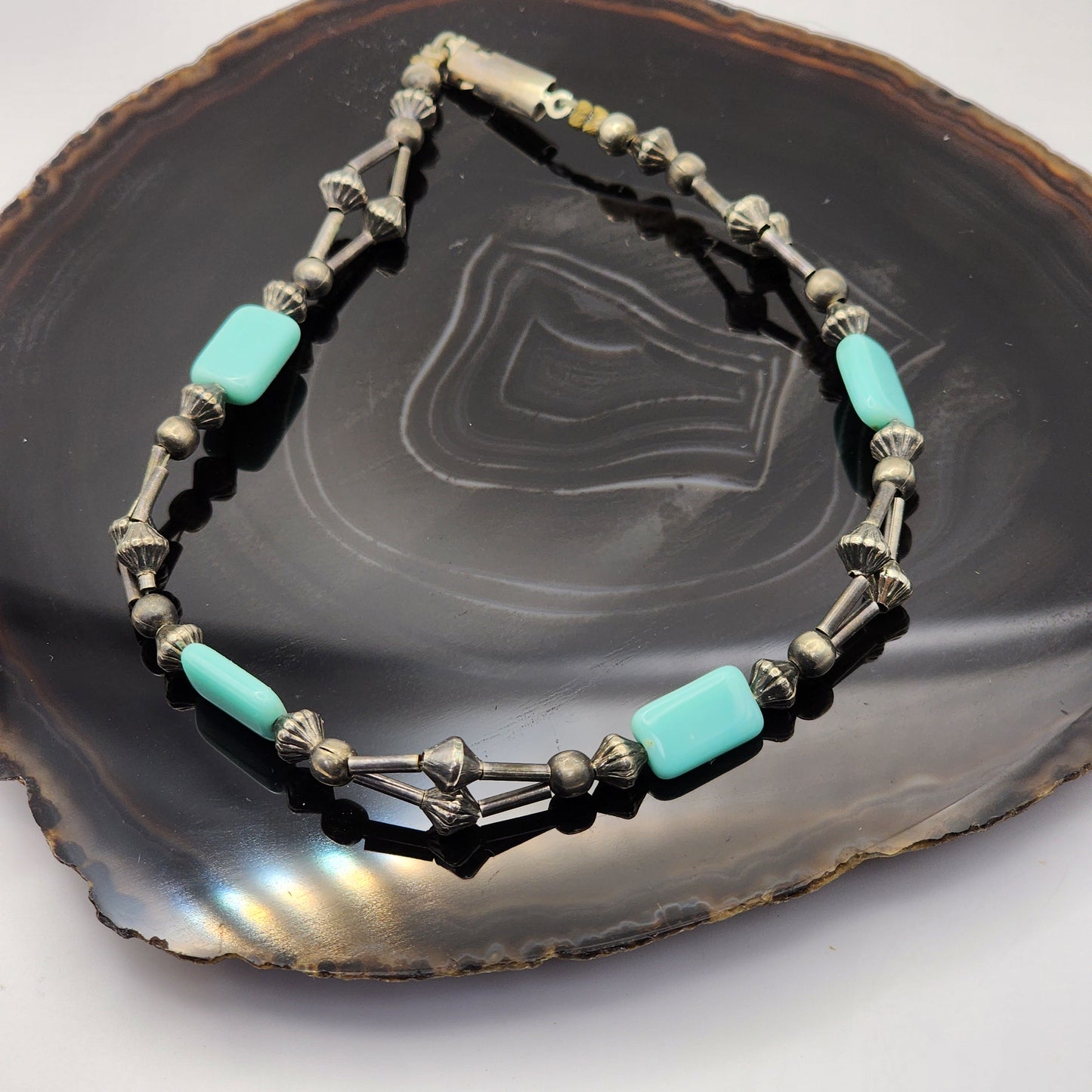 Turquoise Beaded Silver Bracelet