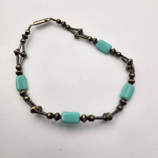 Turquoise Beaded Silver Bracelet