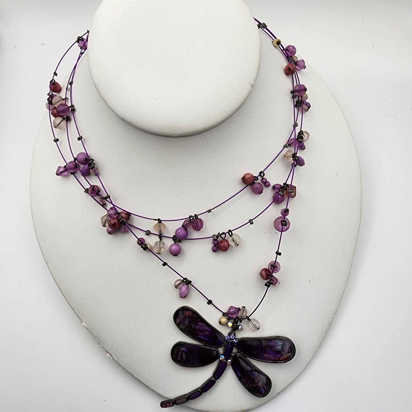 Purple Beaded Dragonfly Necklace