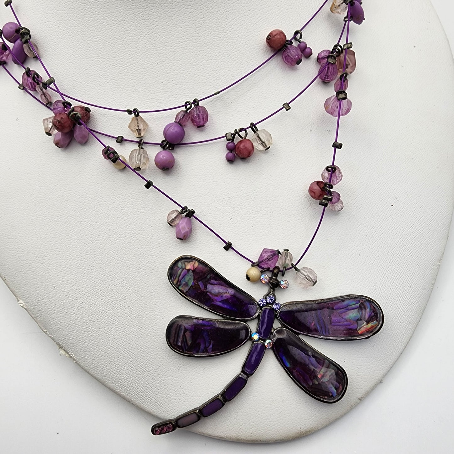 Purple Beaded Dragonfly Necklace