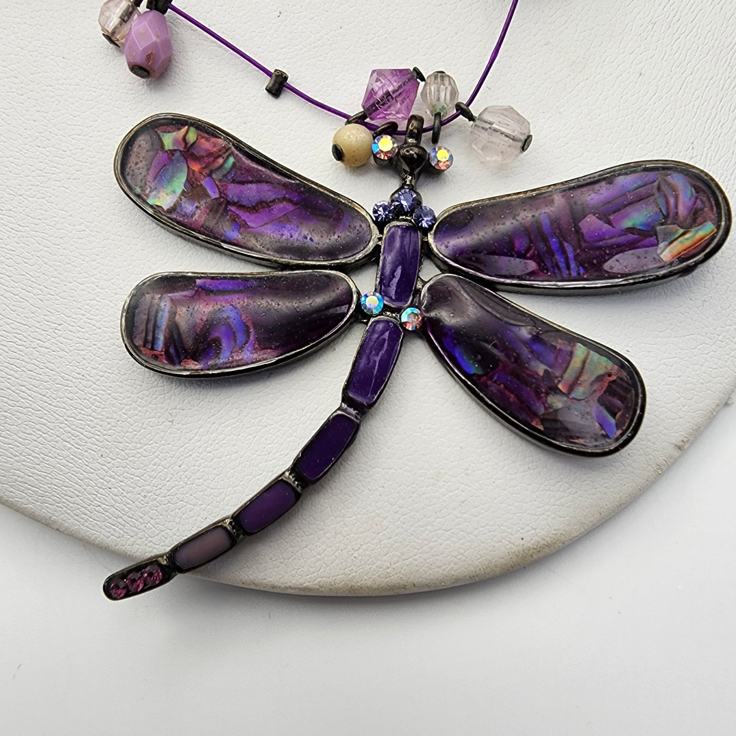 Purple Beaded Dragonfly Necklace