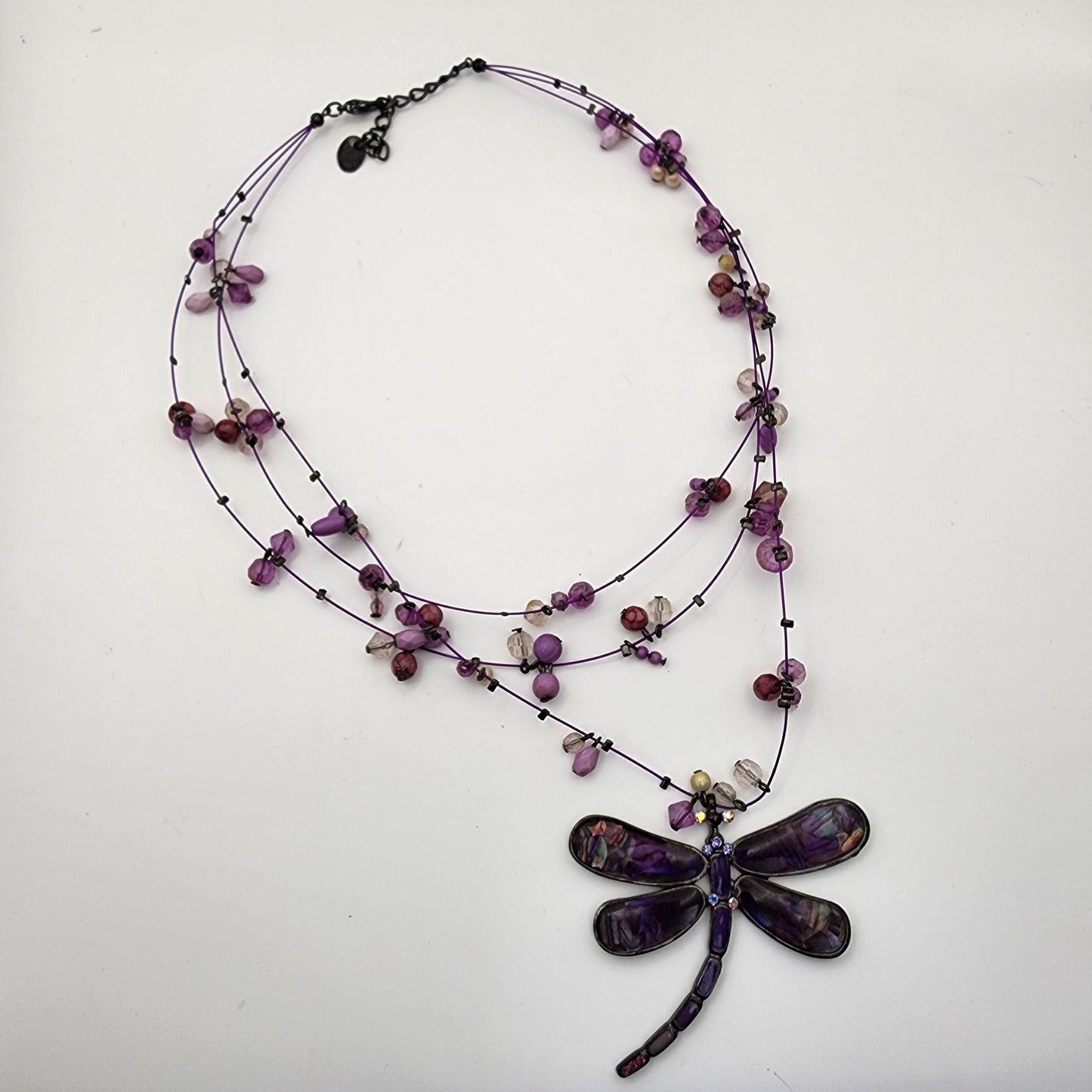 Purple Beaded Dragonfly Necklace