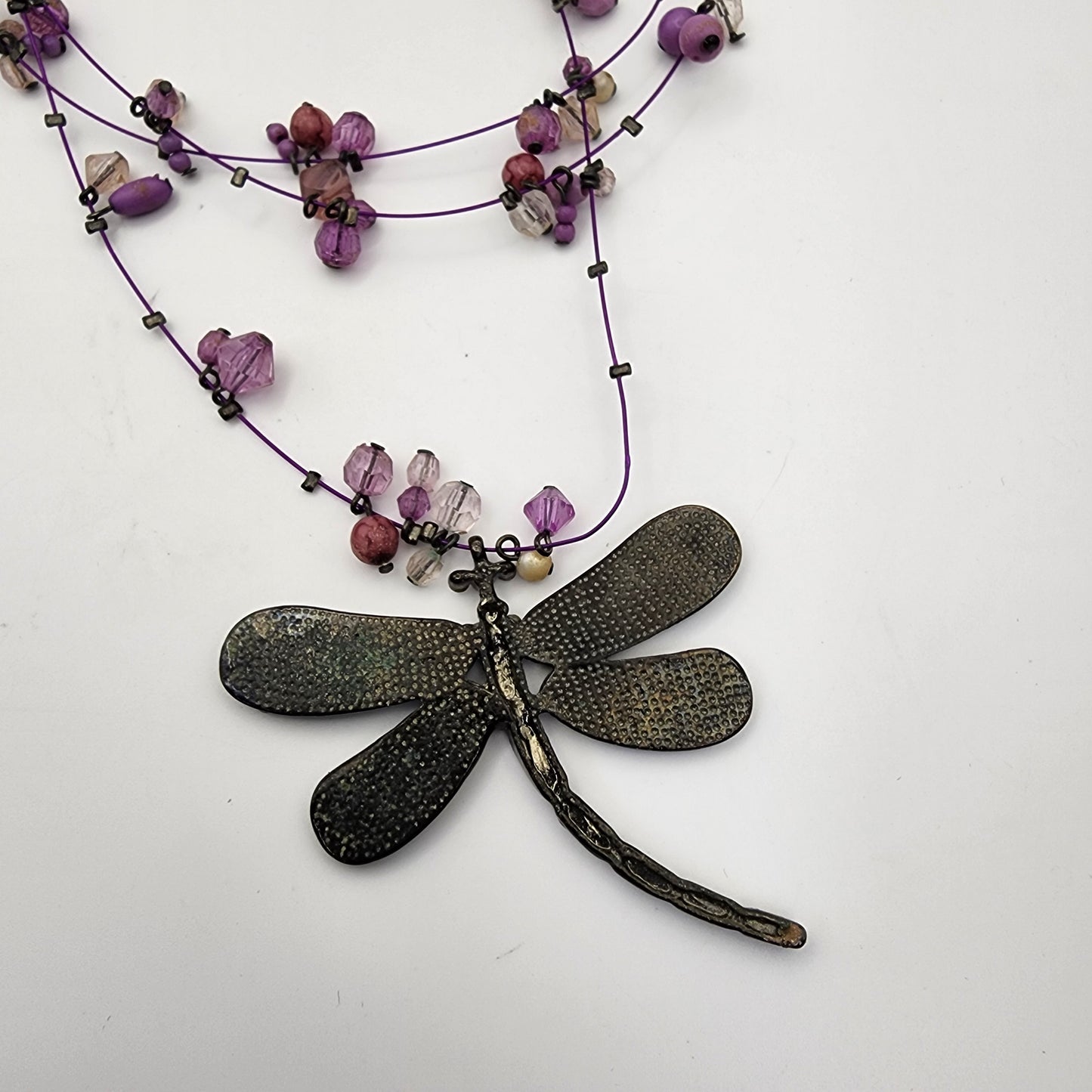 Purple Beaded Dragonfly Necklace